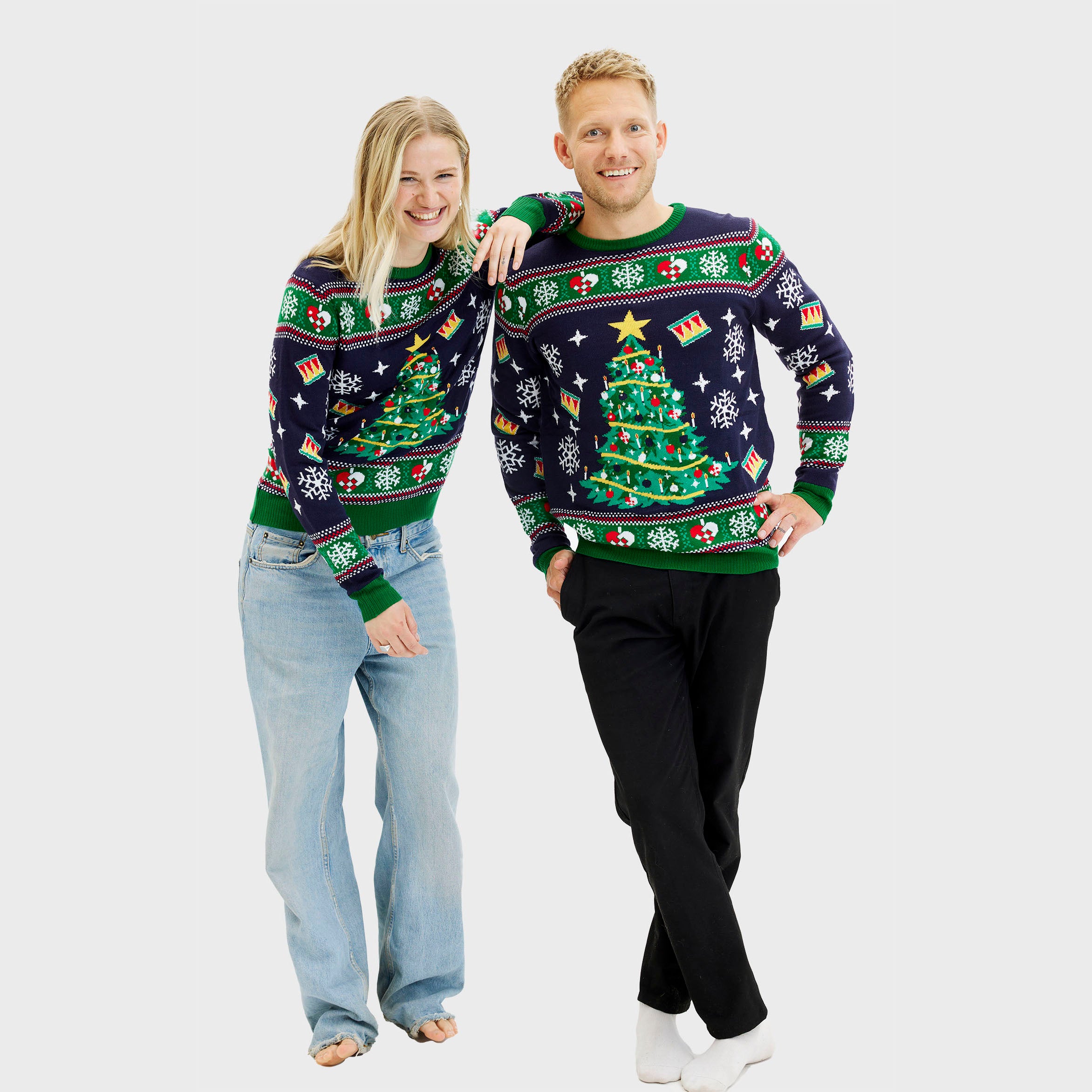 Juletræets Julesweater Navy LED - Dame