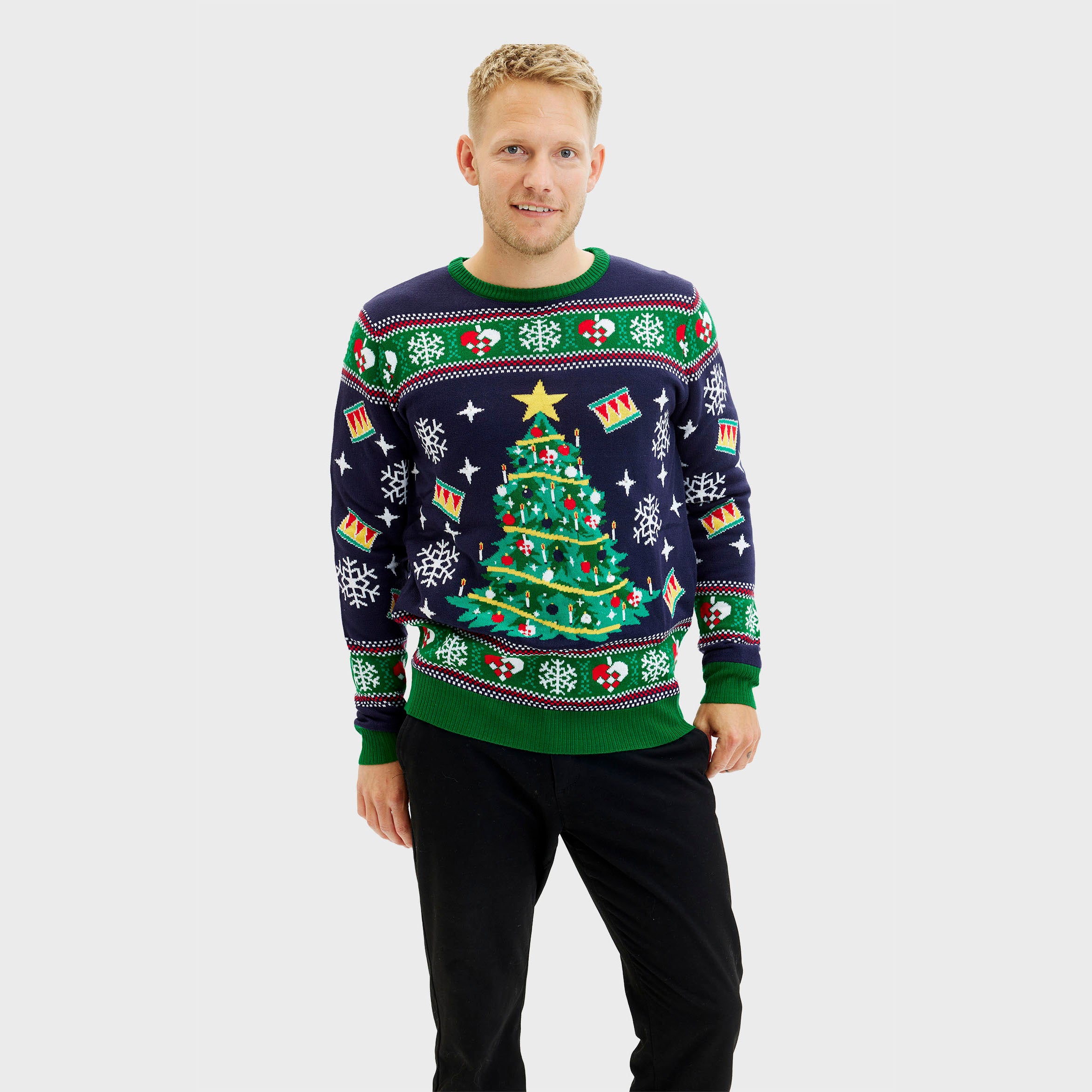 Juletræets Julesweater Navy LED - Herre