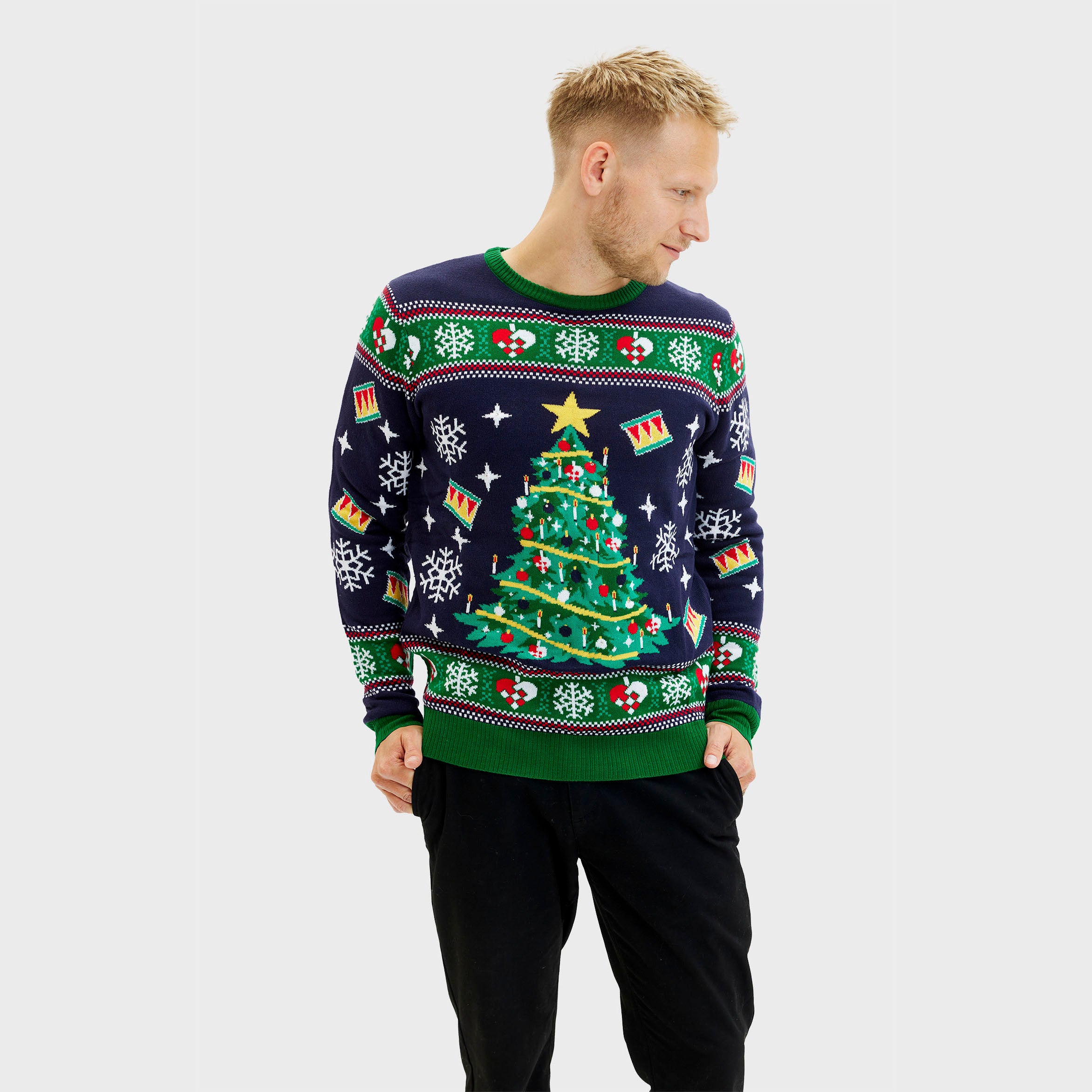 Juletræets Julesweater Navy LED - Herre
