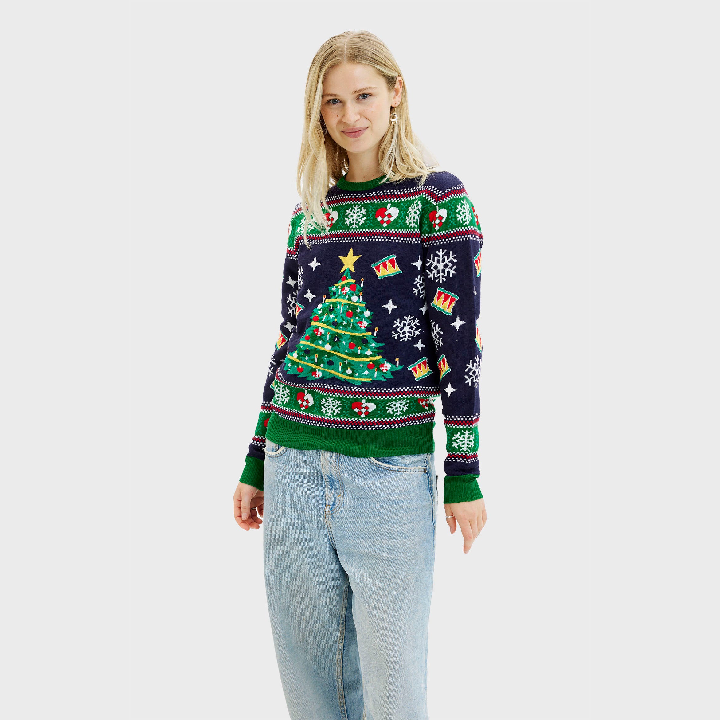 Juletræets Julesweater Navy LED - Dame