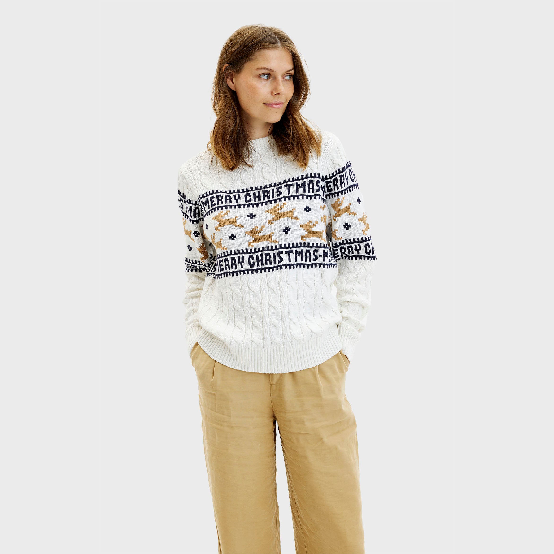 Den Elegante Julesweater Hvid - Dame.