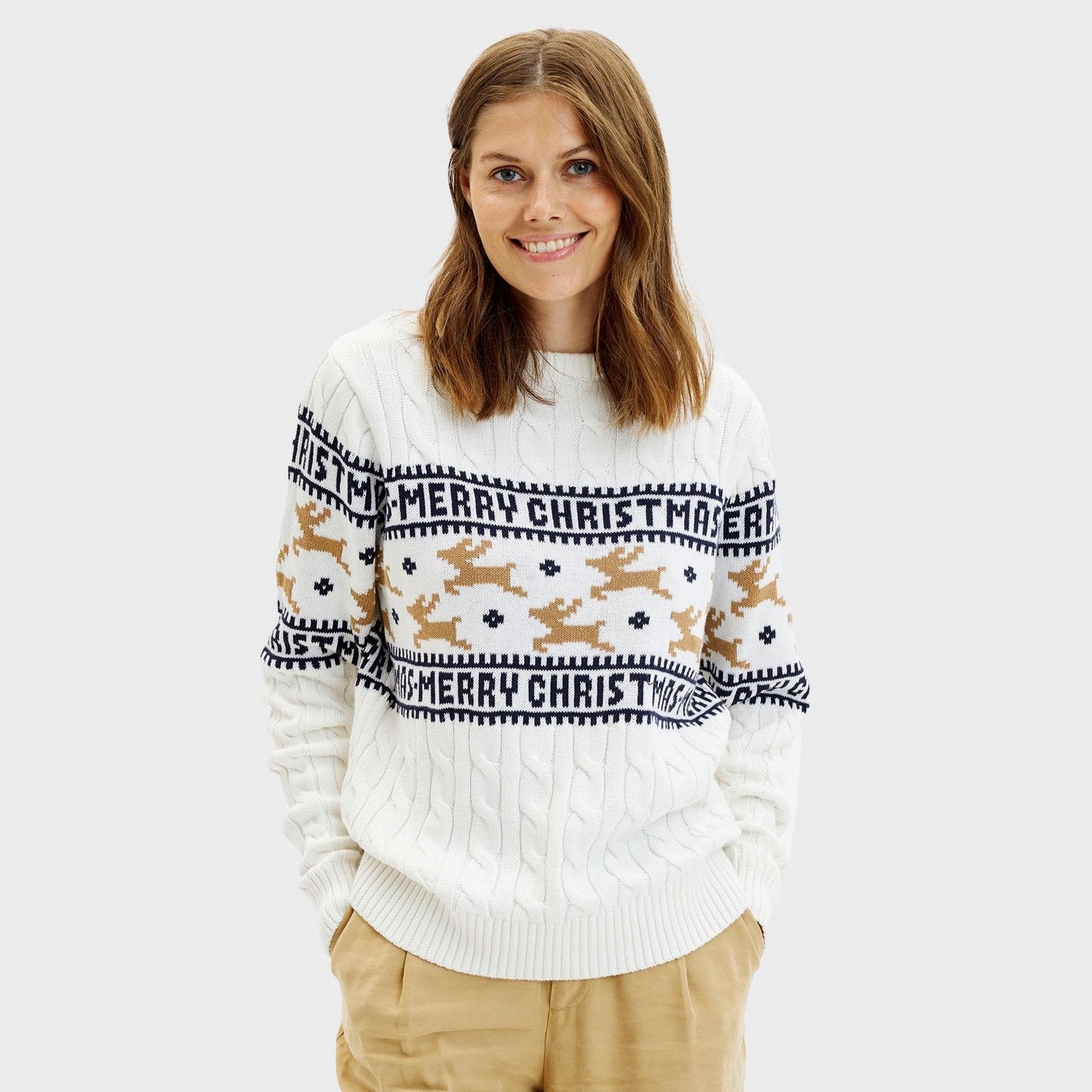 Den Elegante Julesweater Hvid - Dame.