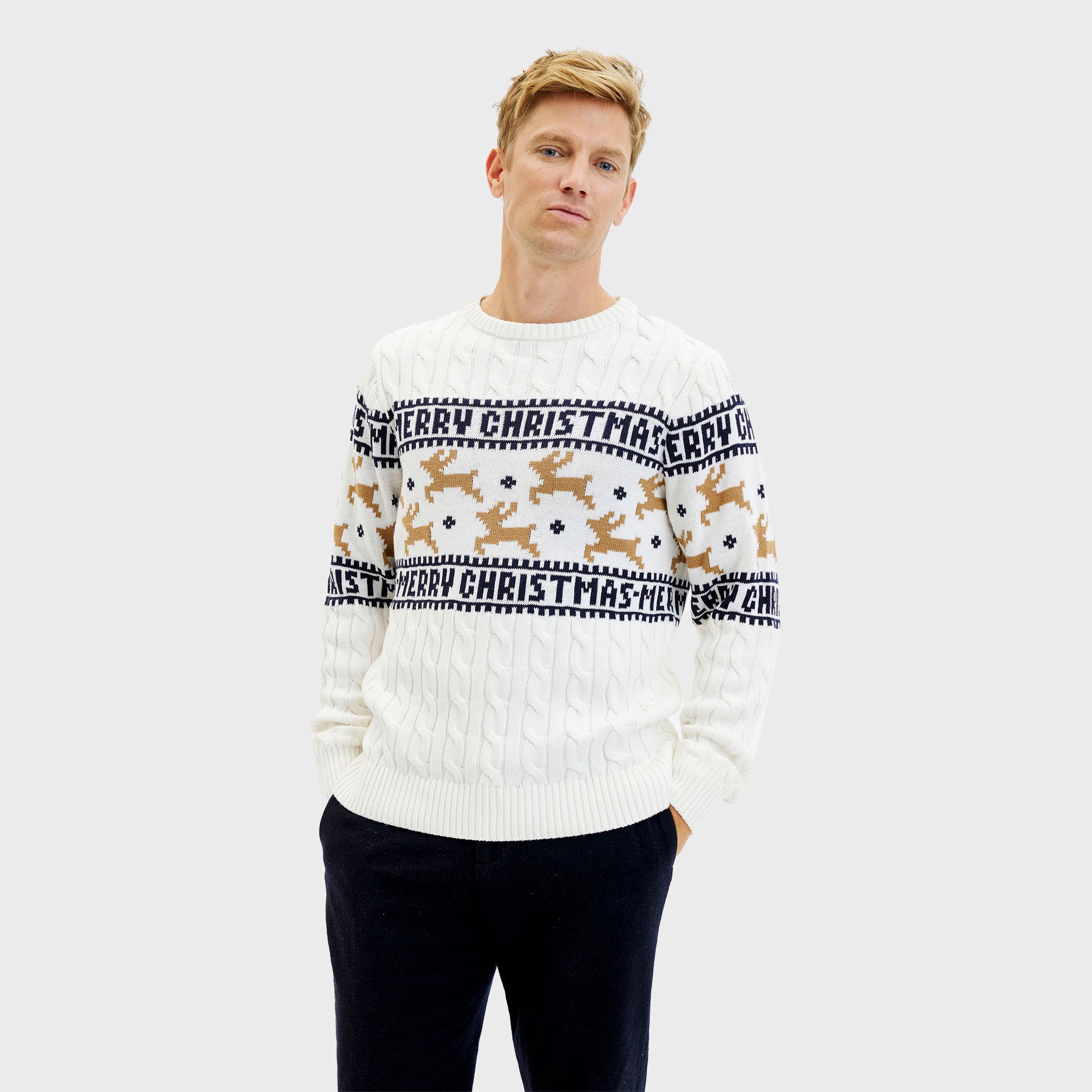 Den Elegante Julesweater Hvid - Herre.