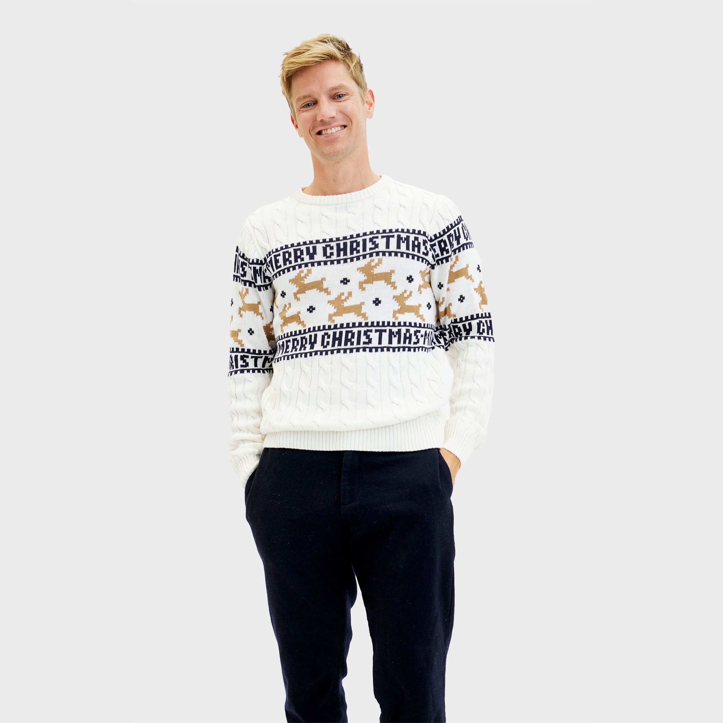 Den Elegante Julesweater Hvid - Herre.