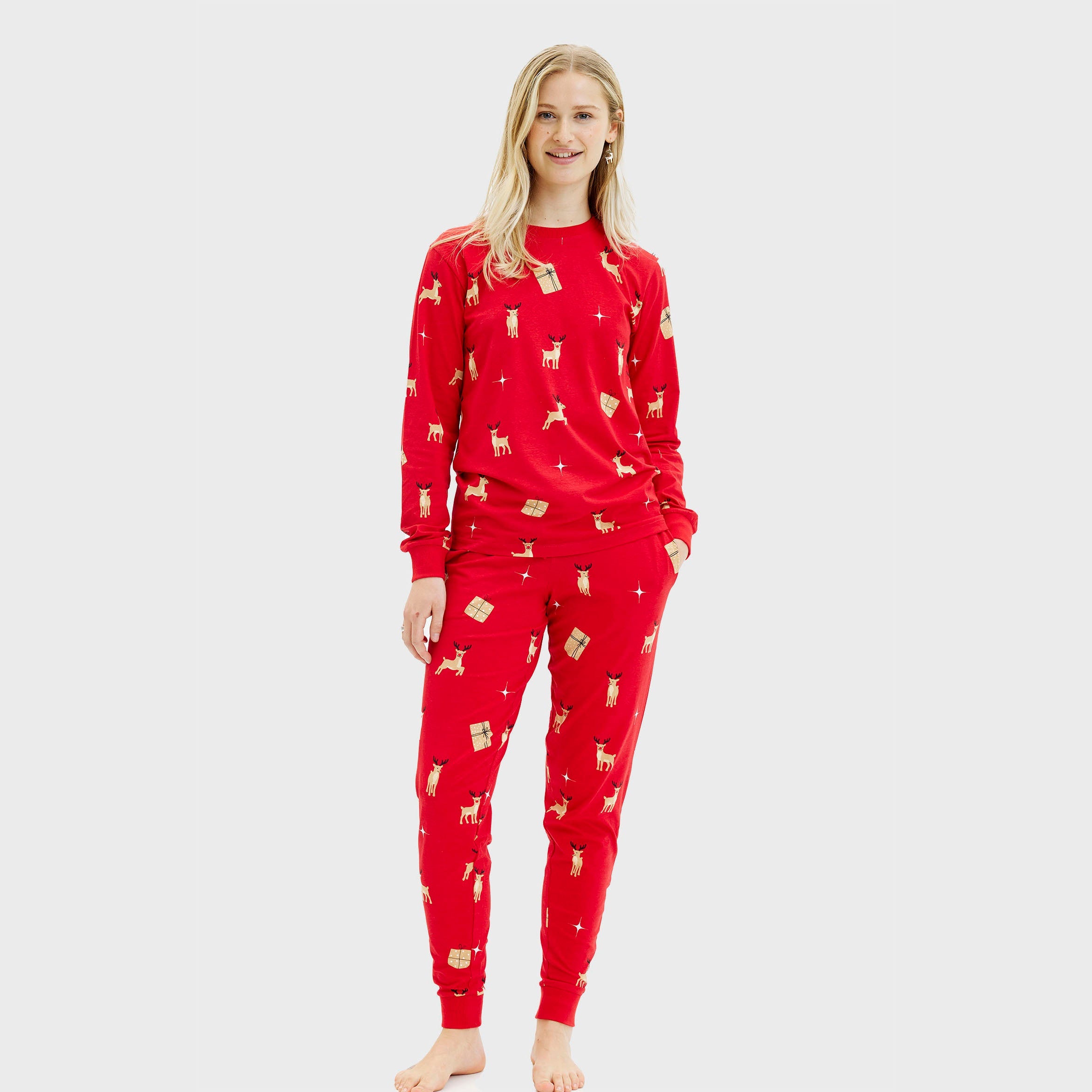 Elegante røde julepyjamas - Dame.