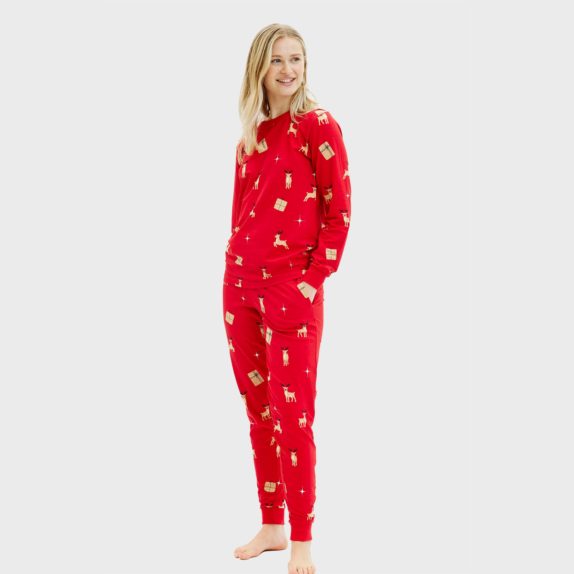 Elegante røde julepyjamas - Dame.
