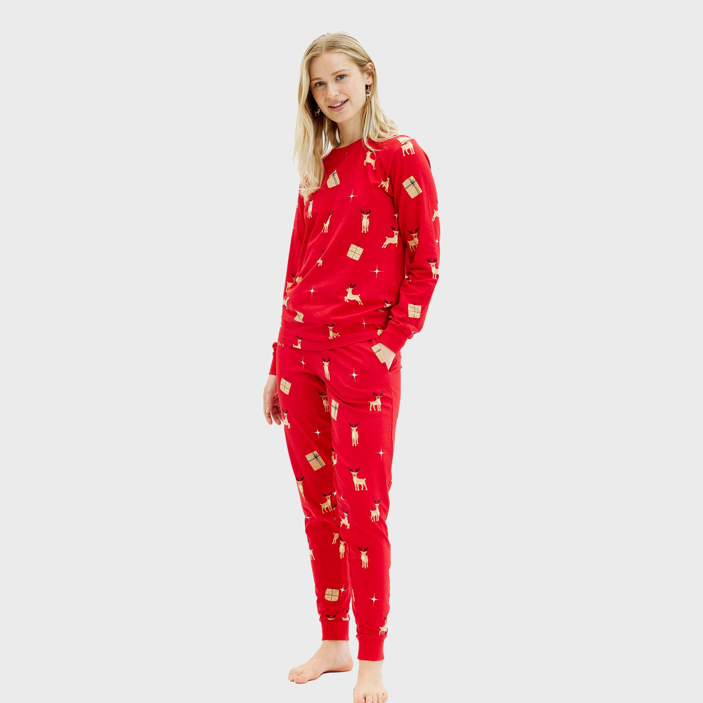 Elegante røde julepyjamas - Dame.