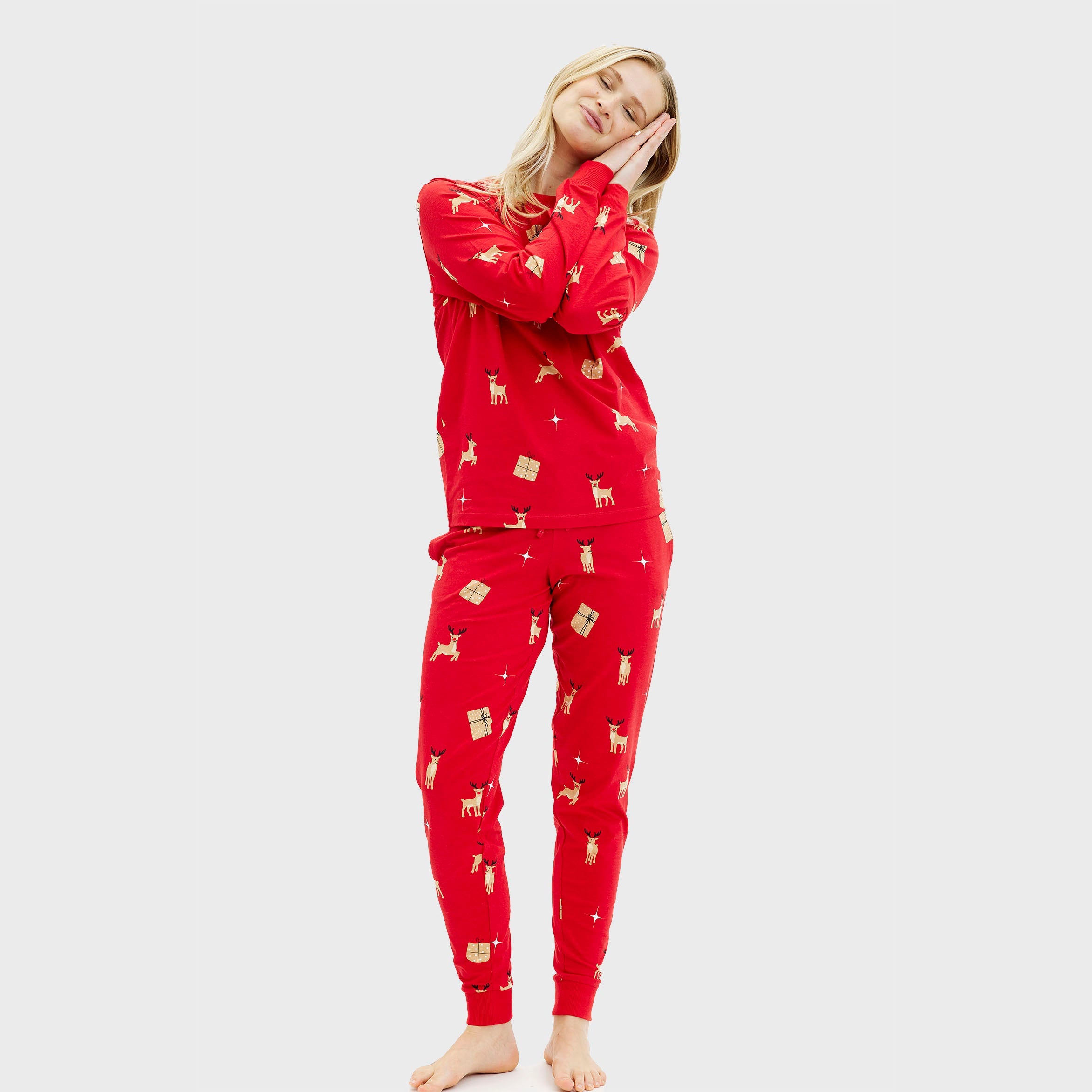 Elegante røde julepyjamas - Dame.