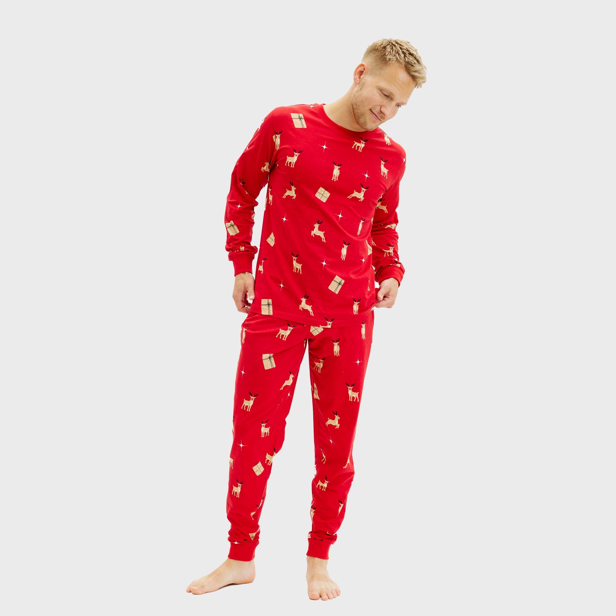 Elegante røde julepyjamas - Herre.