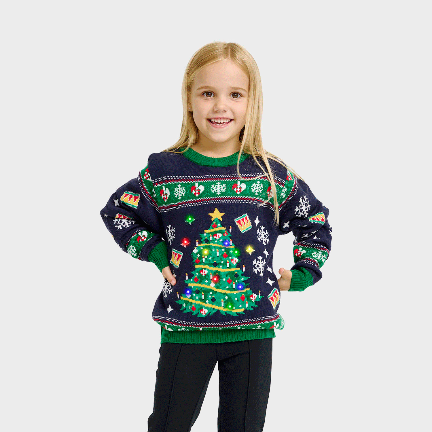 Juletræets Julesweater Navy LED - Børn