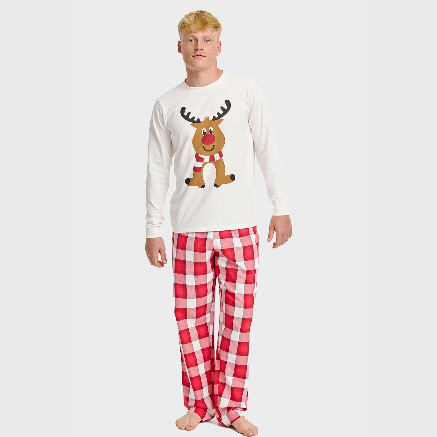 Flannel pyjamas m. Rensdyr top - Herre