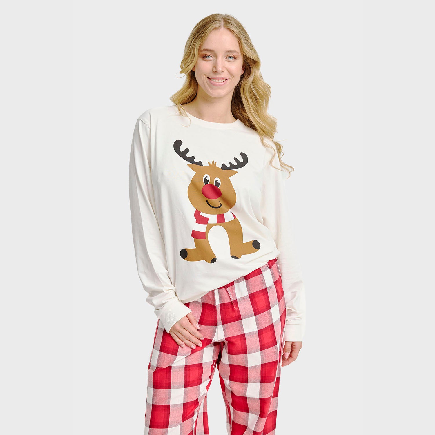 Flannel pyjamas m. Rensdyr top - Dame