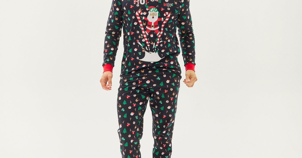Herre Flying Santa Pyjamas | Festlig Julenat | Jule-Sweaters