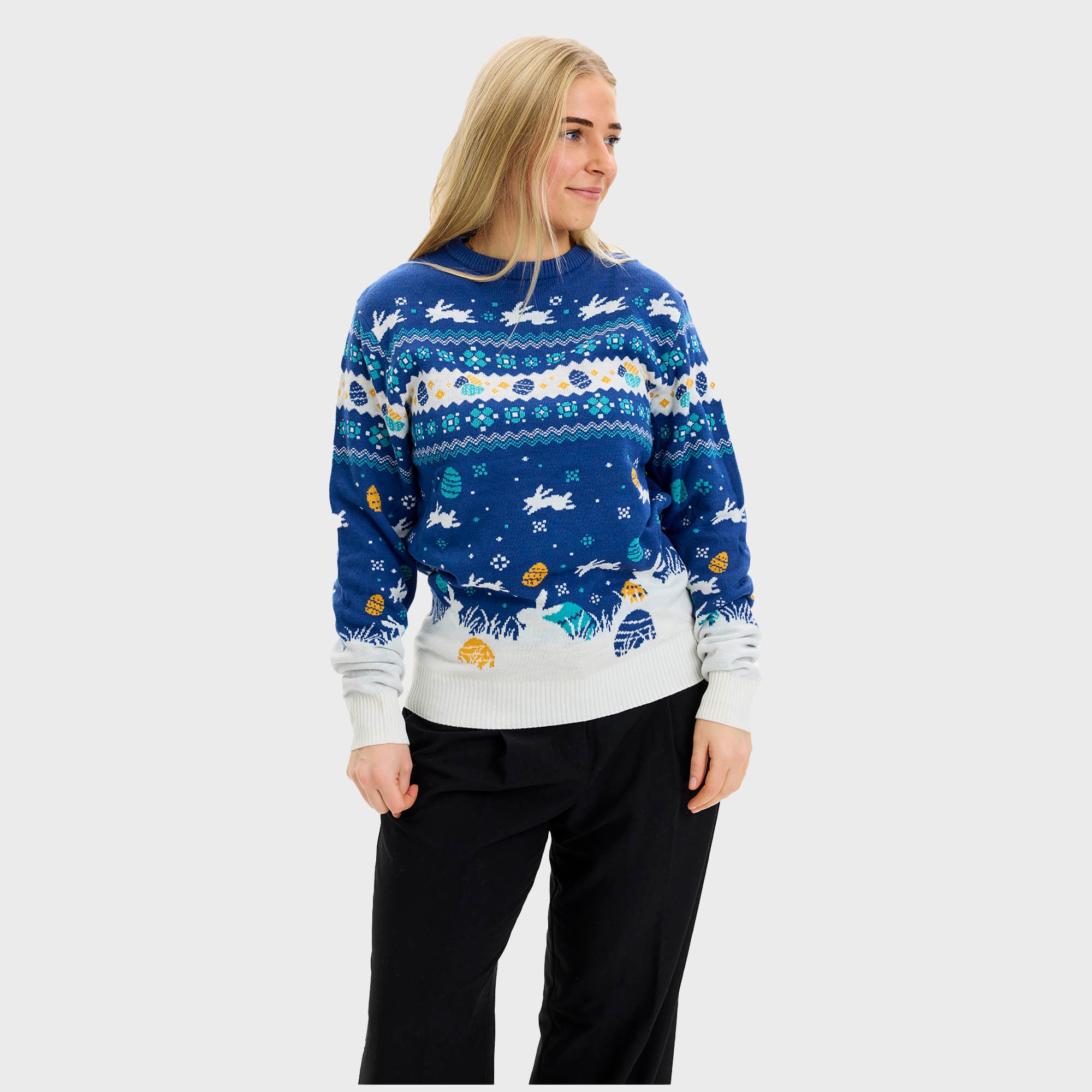 Den Cute Påskesweater Blå - Dame
