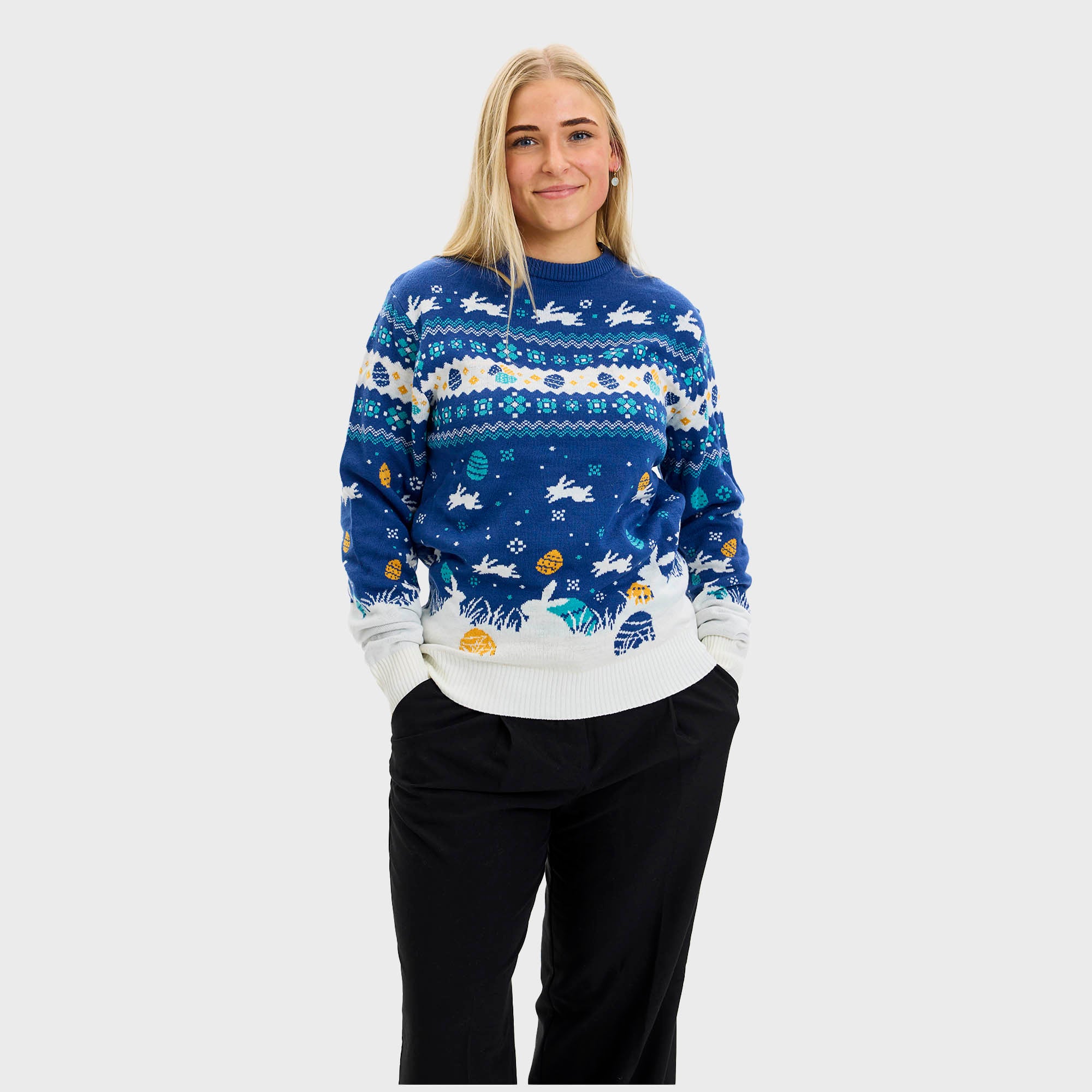 Den Cute Påskesweater Blå - Dame