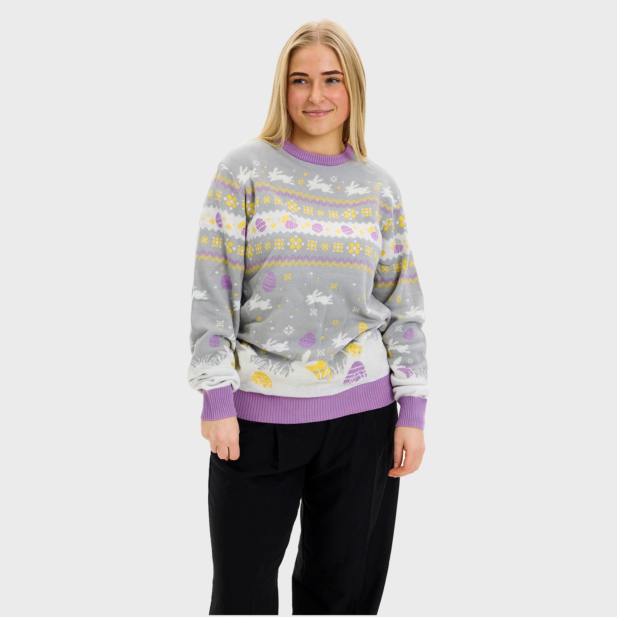 Den Cute Påskesweater Grå - Dame