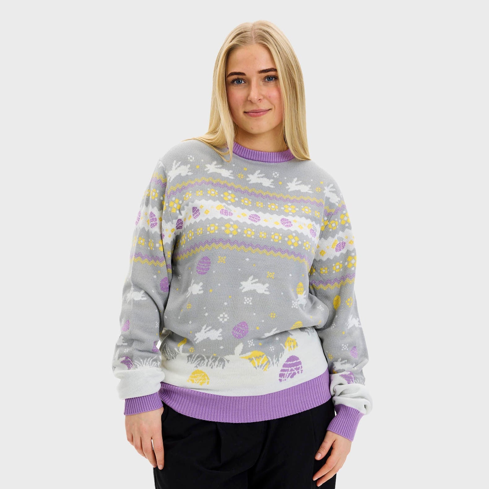 Den Cute Påskesweater Grå - Dame