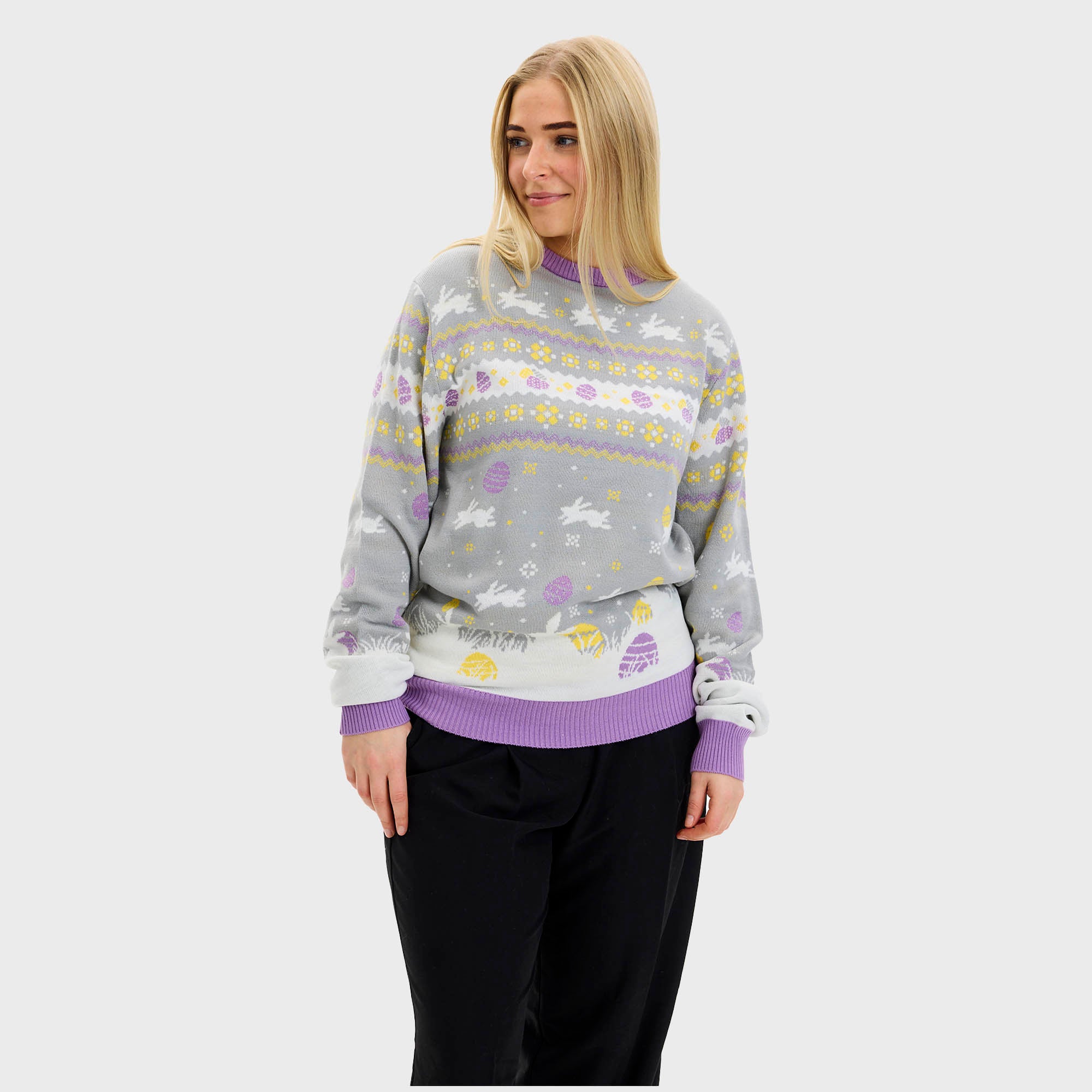 Den Cute Påskesweater Grå - Dame