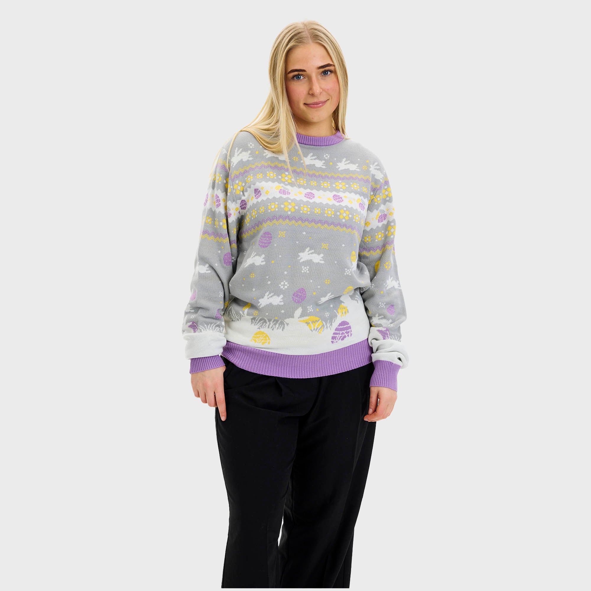Den Cute Påskesweater Grå - Dame
