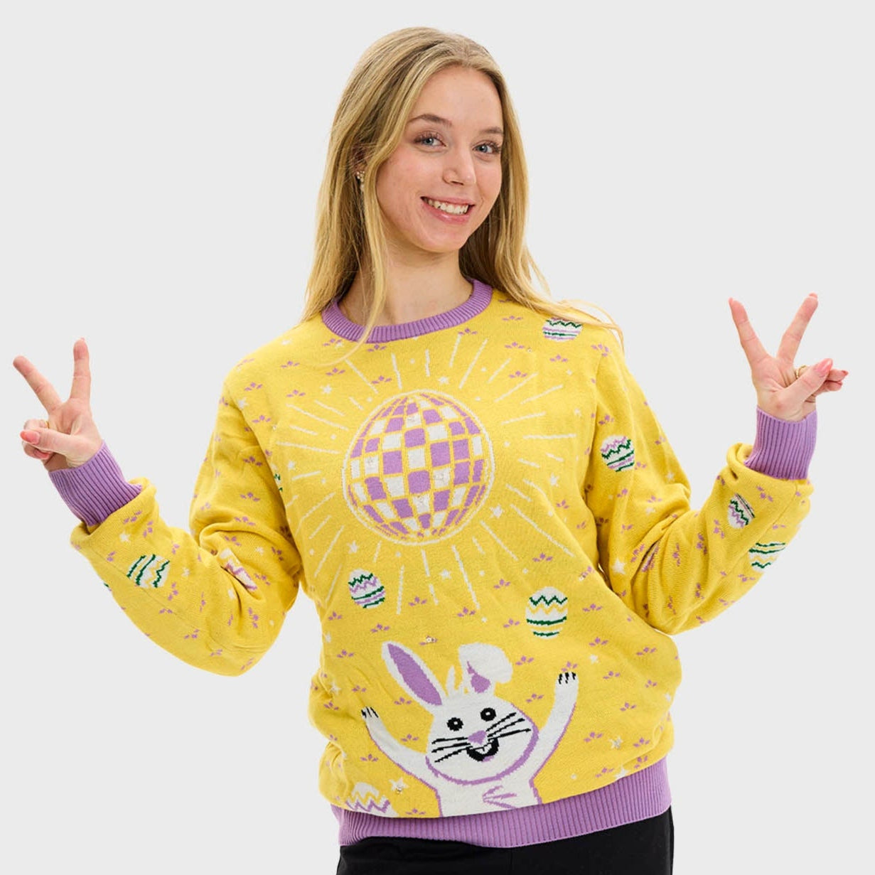 Disco Påskesweater LED Gul - Dame