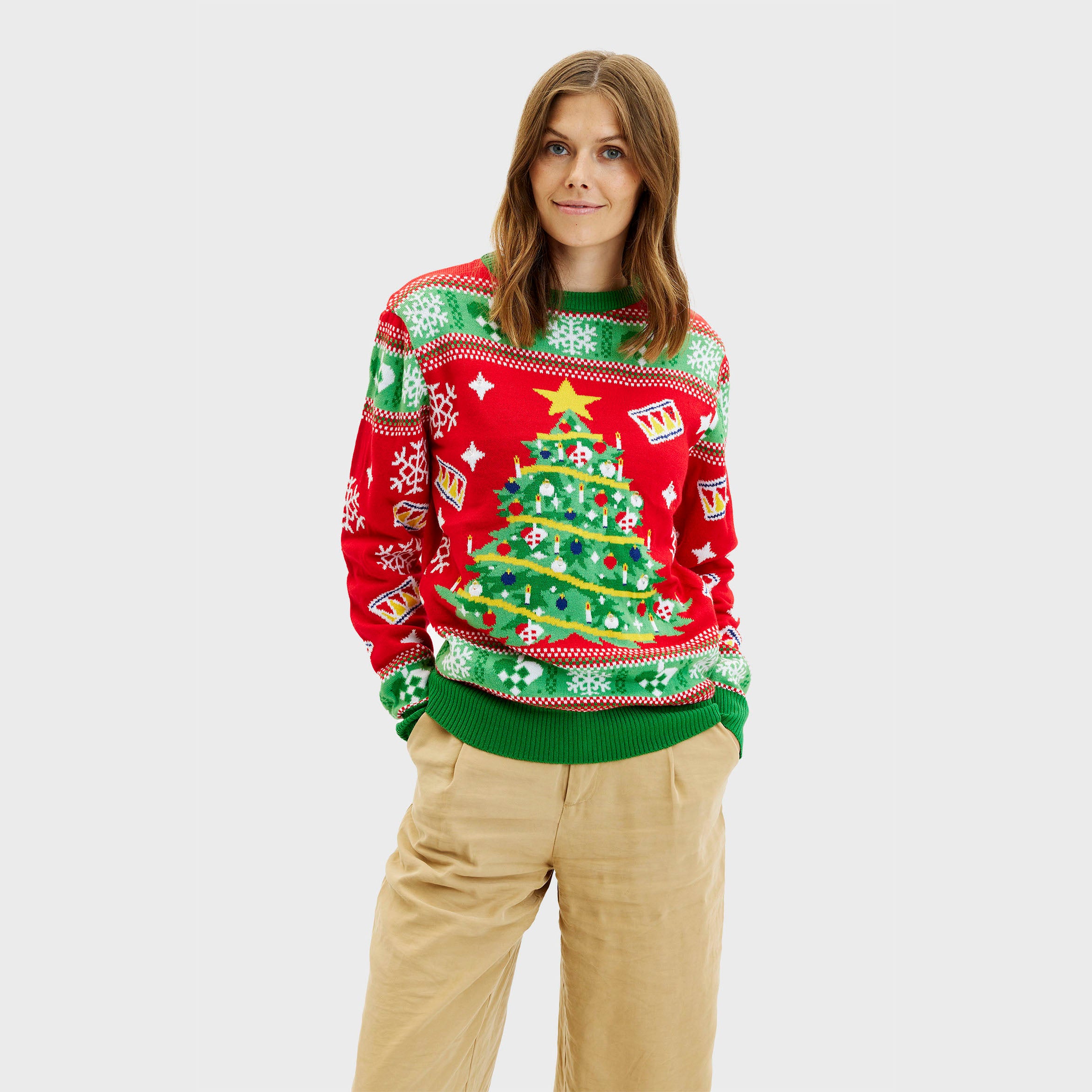 Juletræets Julesweater Rød LED - Dame