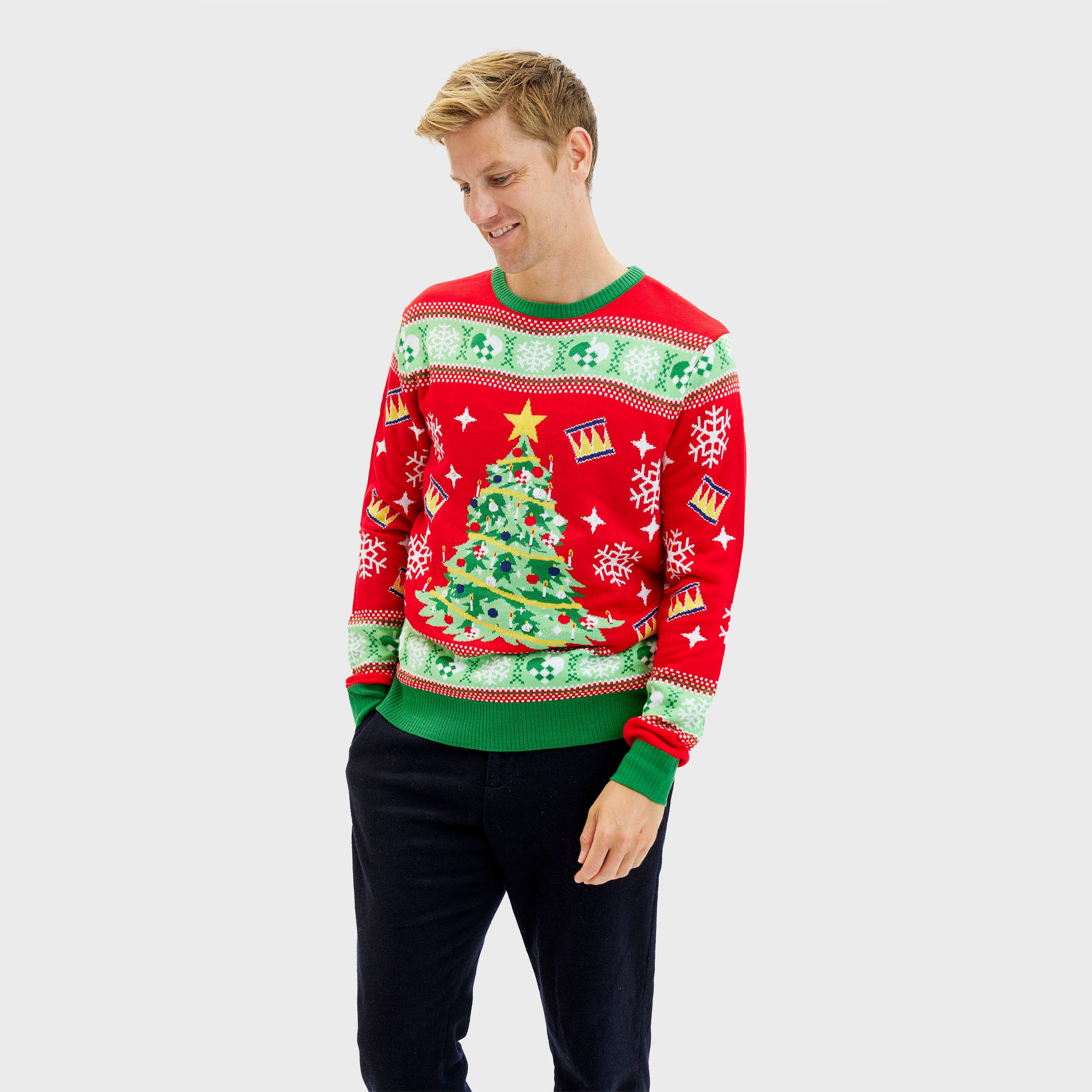 Juletræets Julesweater Rød LED - Herre