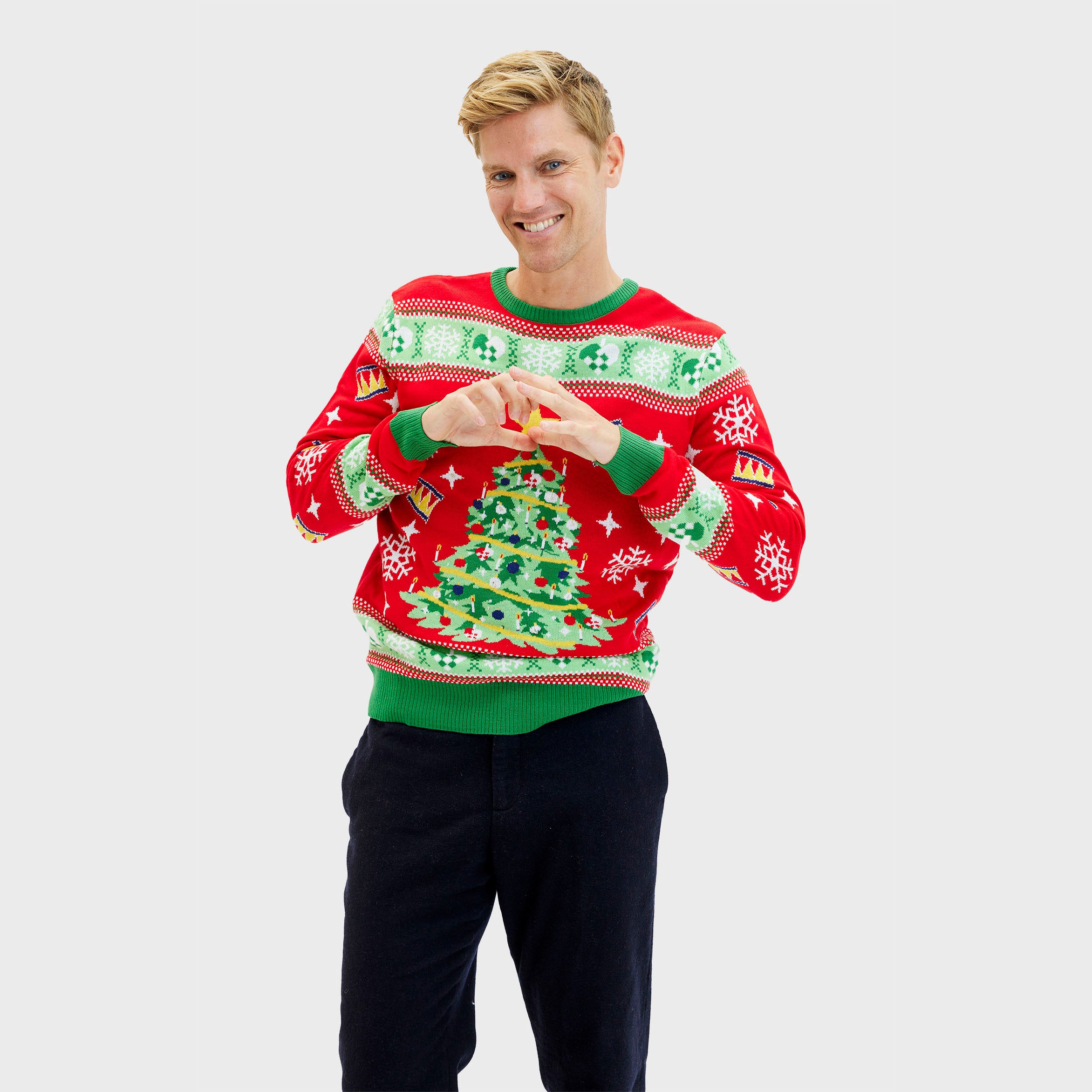 Juletræets Julesweater Rød LED - Herre