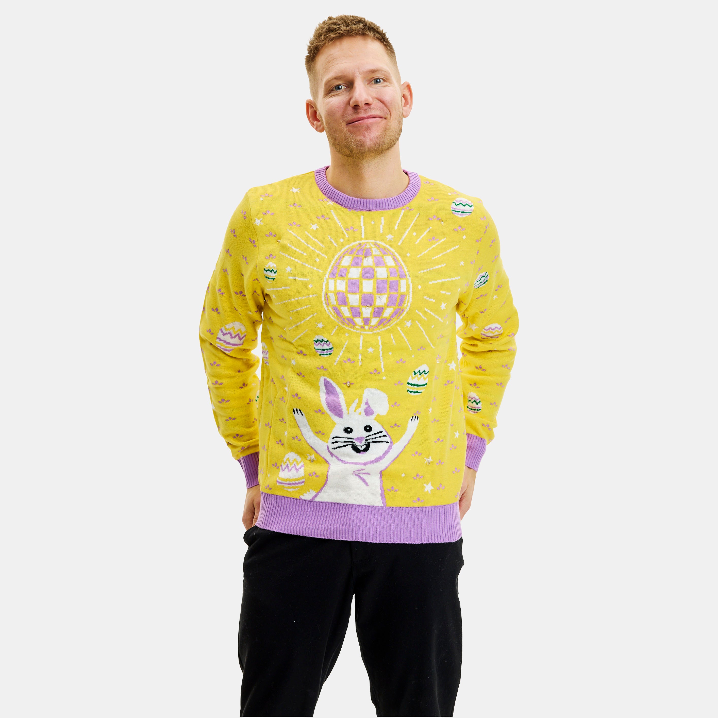 Disco Påskesweater LED Gul - Herre