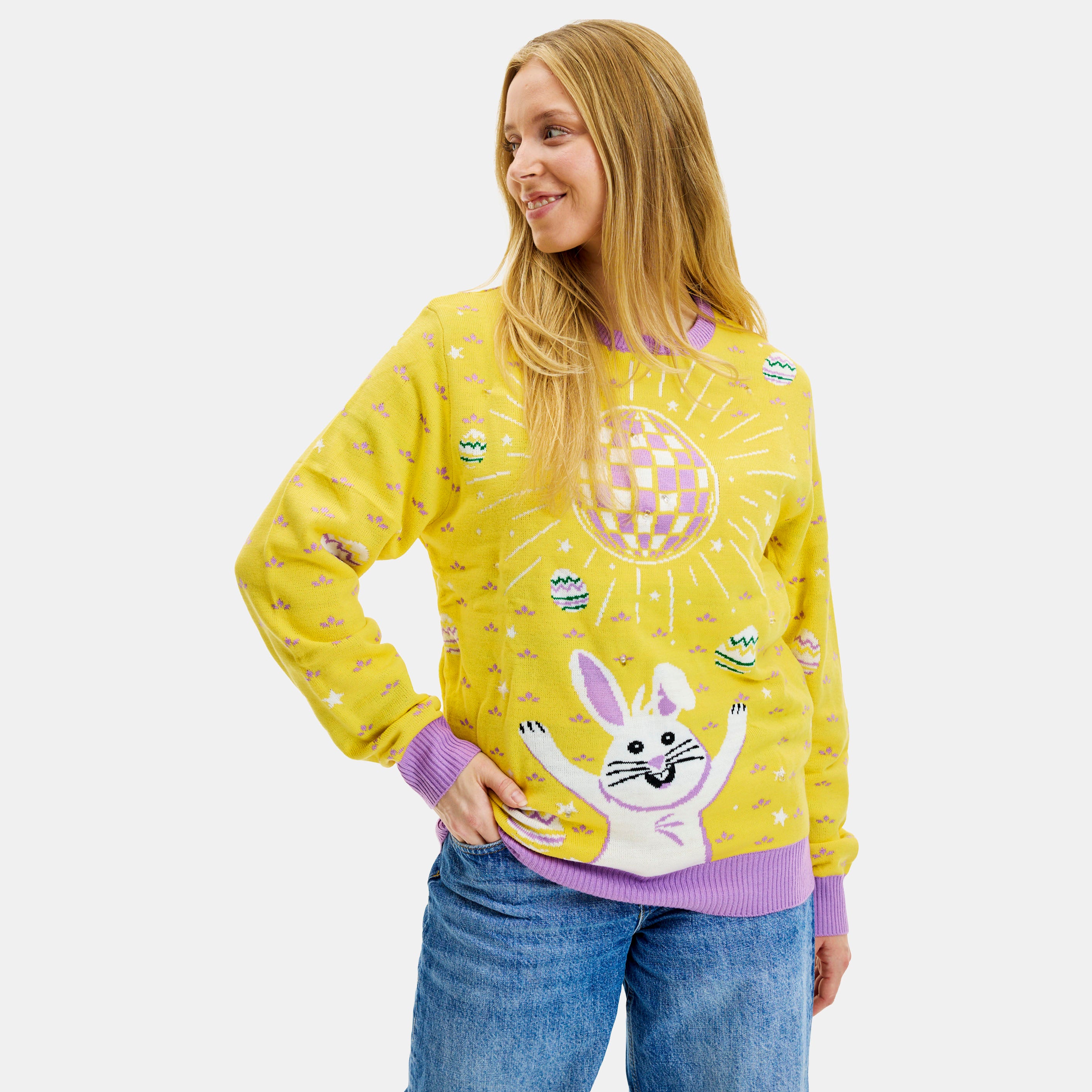 Disco Påskesweater LED Gul - Dame