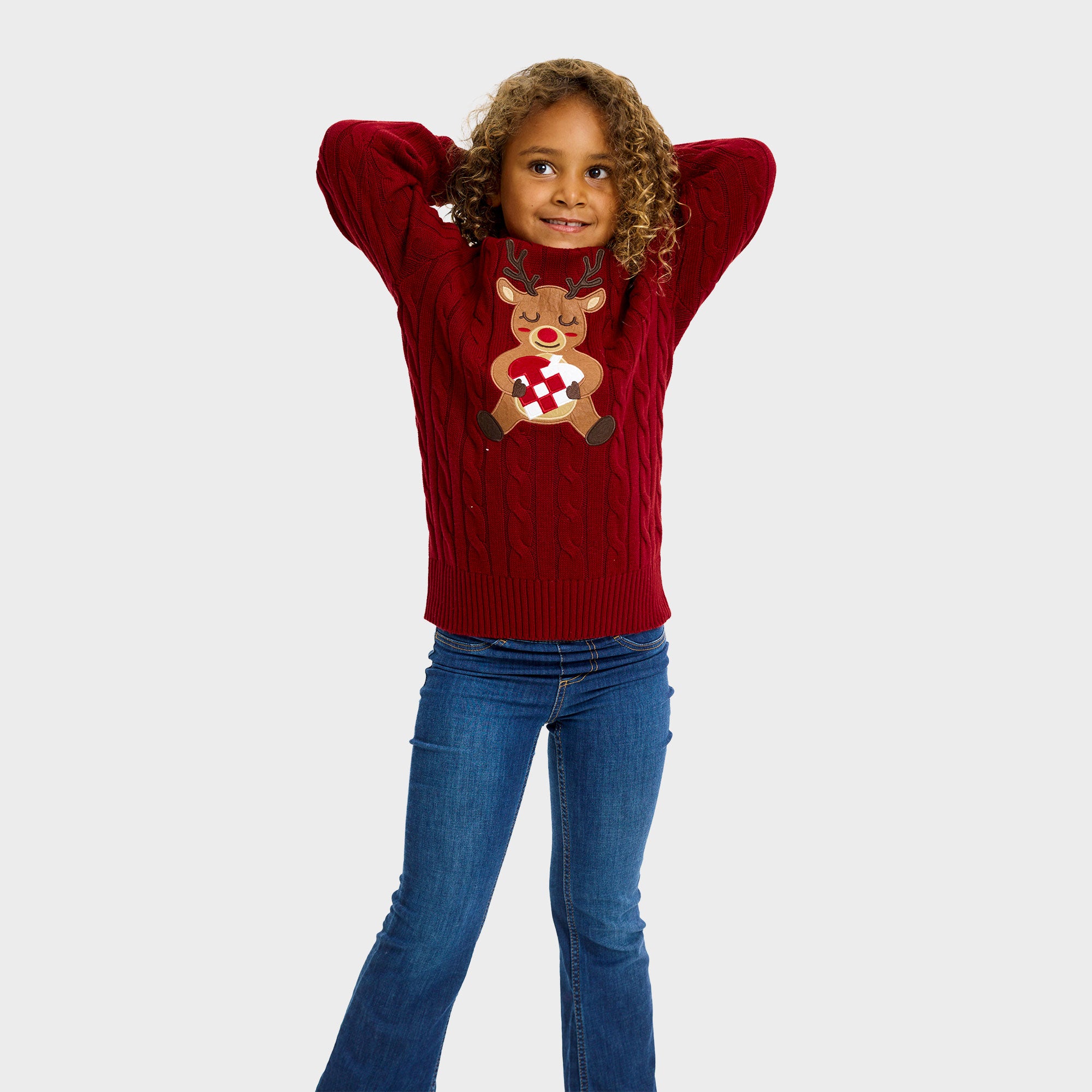 Loving reindeer cable knit julesweater - Barn.