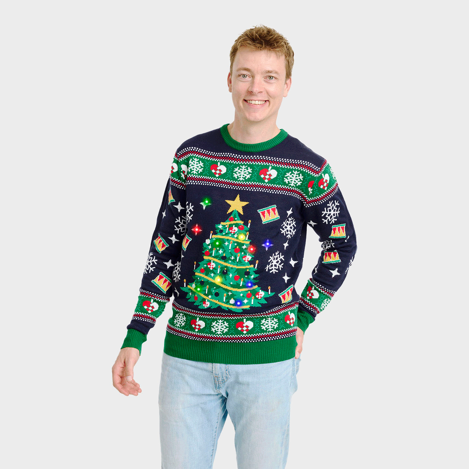 Juletræets Julesweater Navy LED - Herre