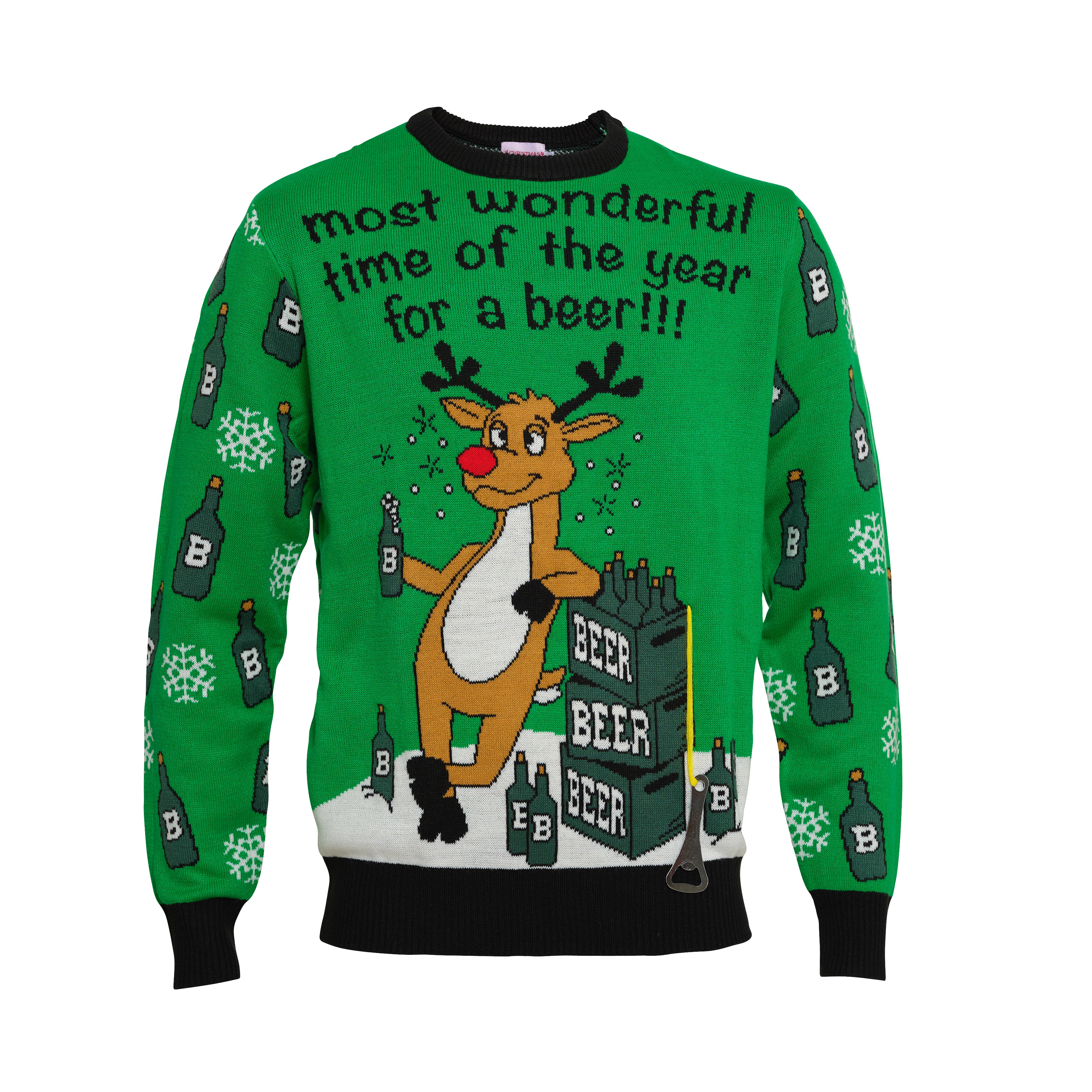 En grøn julesweater med citatet 