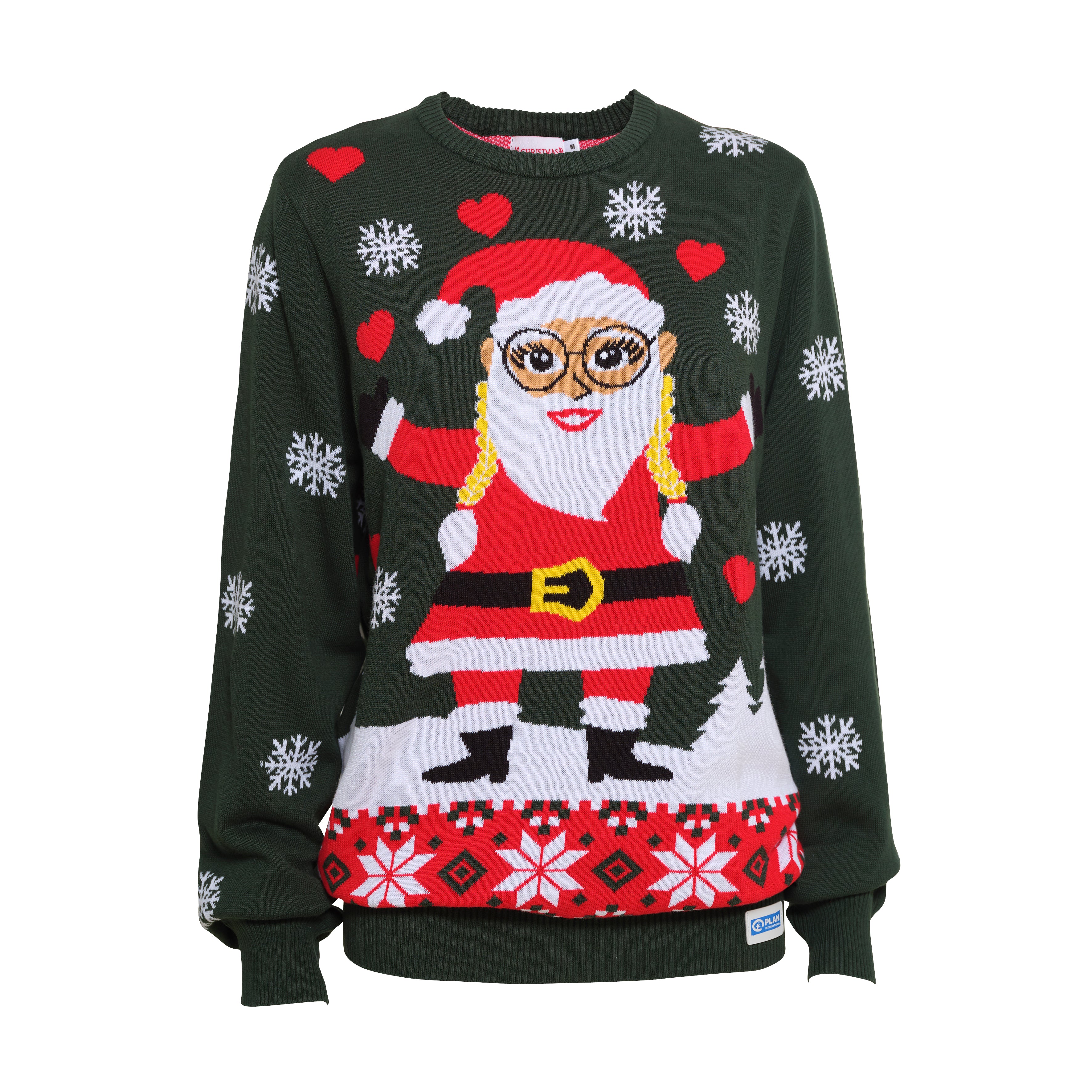 En fin julesweater med en smilende nisse på.