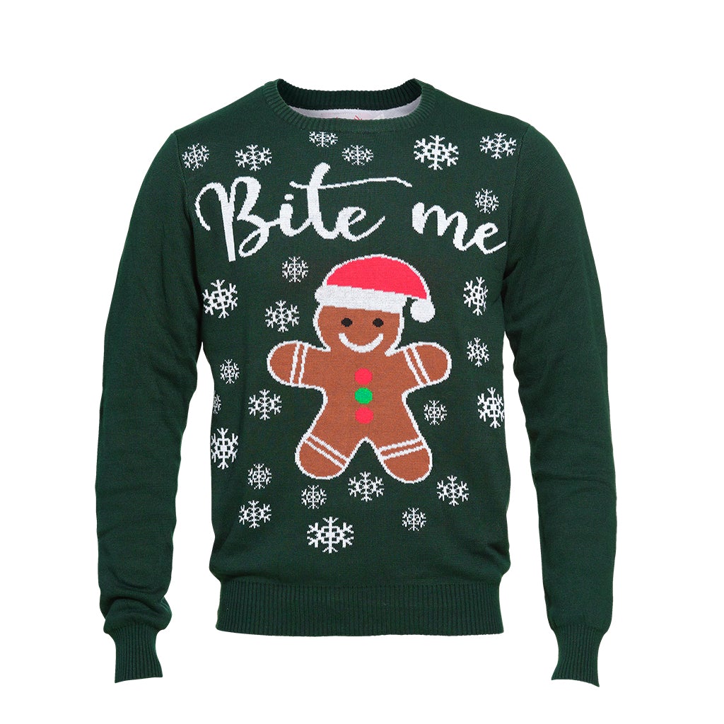En grøn julesweater med citatet 