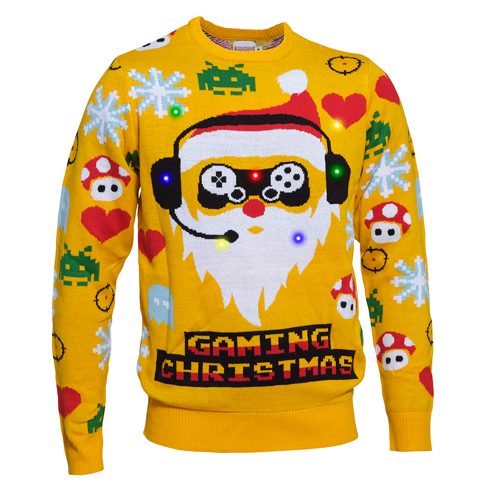 En gul julesweater med citatet 