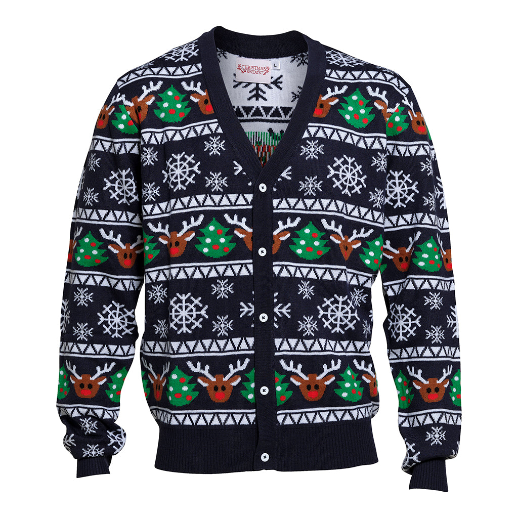 En julesweater med snefnug påg rensdyr på.