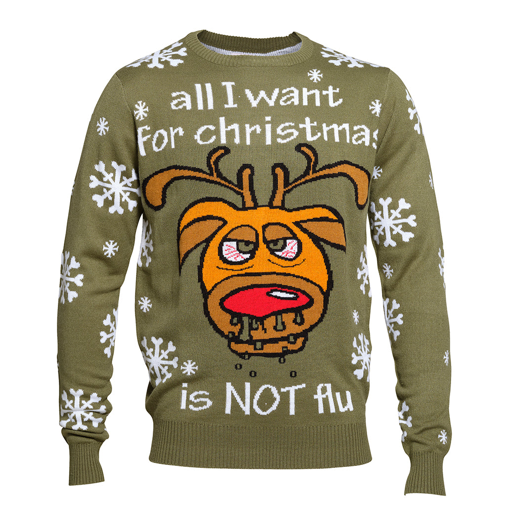 En grøn julesweater med citatet 