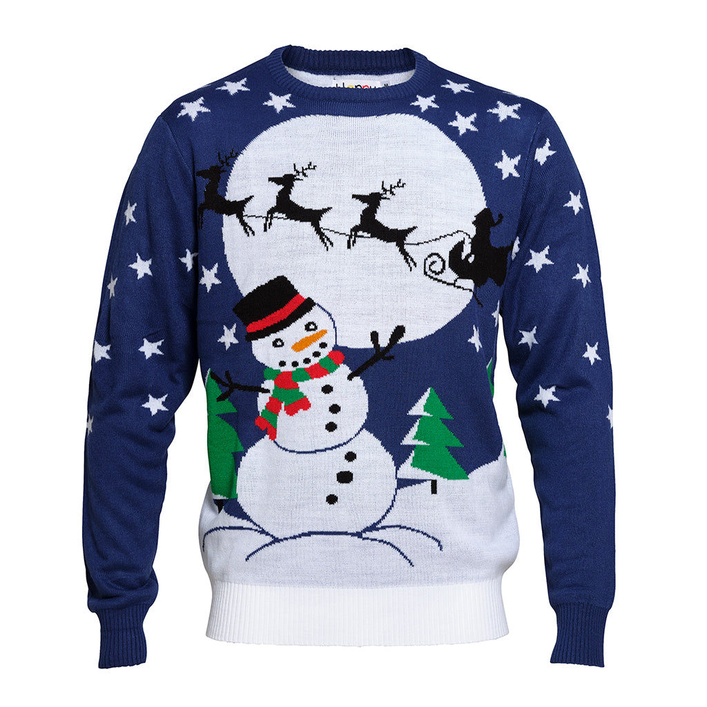 En blå og hvid julesweater.