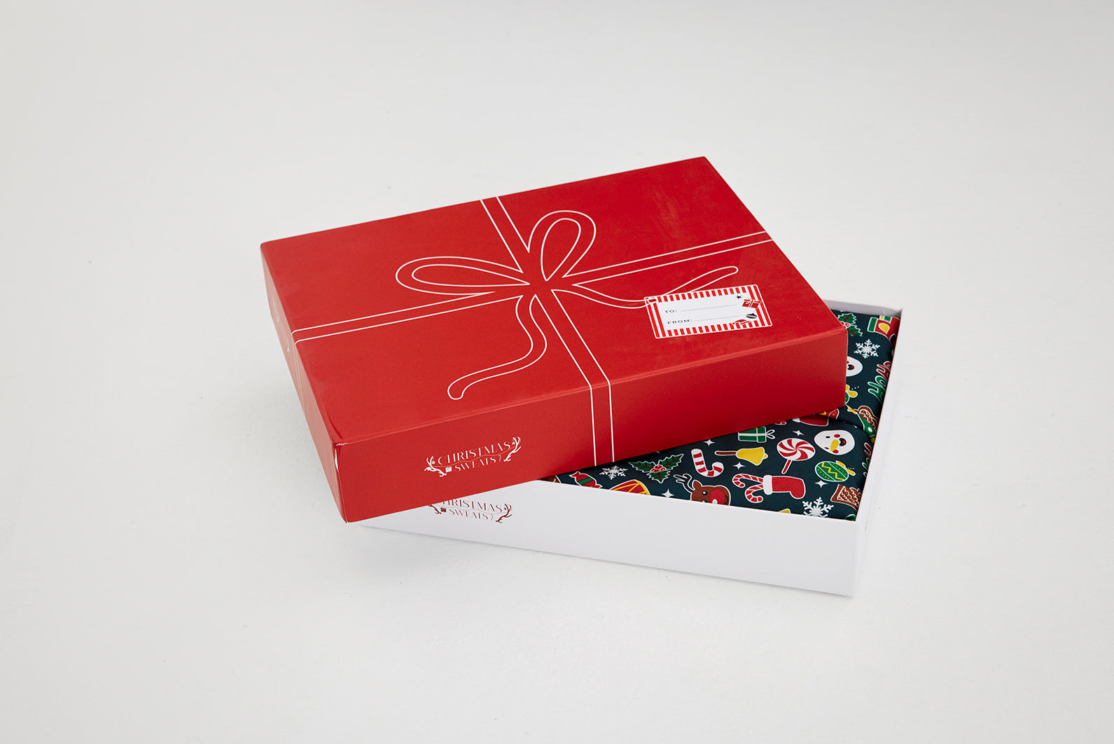 En rød gave, der er åbnet.