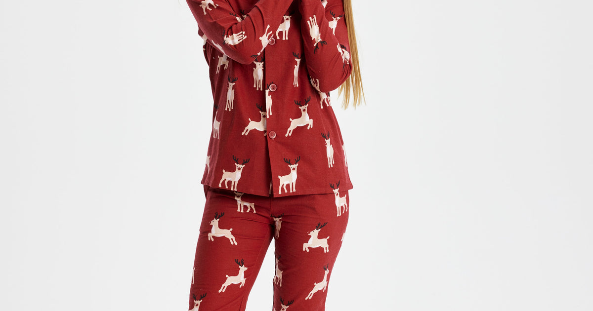 Flannel Julepyjamas med Rensdyr til Damer | Jule-Sweaters
